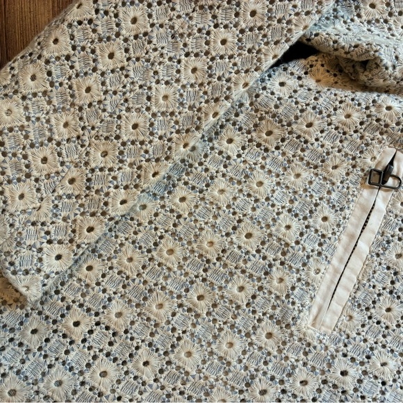 DOLAN Left Coast Collection Crochet Lace Moto Jacket XS Ivory & Blue Boho Chic - Picture 4 of 15